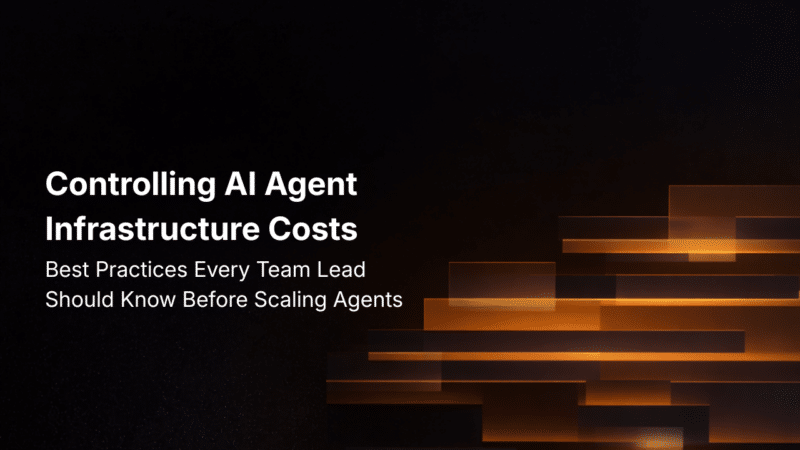 Lumenova AI blog featured image displaying the text "Controlling AI Agent Infrastructure Costs" alongside abstract, glowing orange horizontal steps against a dark background
