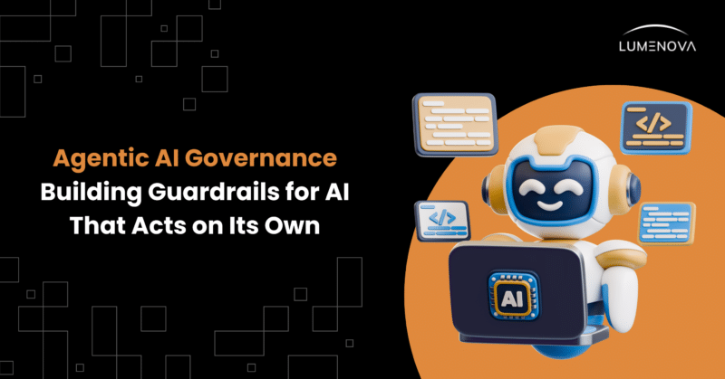 Agentic AI governance illustration showing autonomous AI with guardrails and oversight